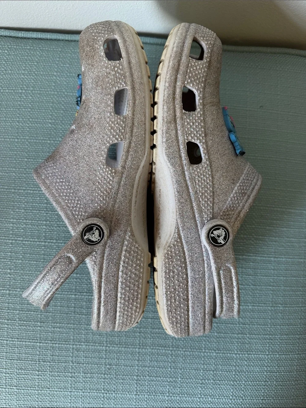 CROCS Kids Glitter Silver Slip-On Sandals with Character Jibbitz